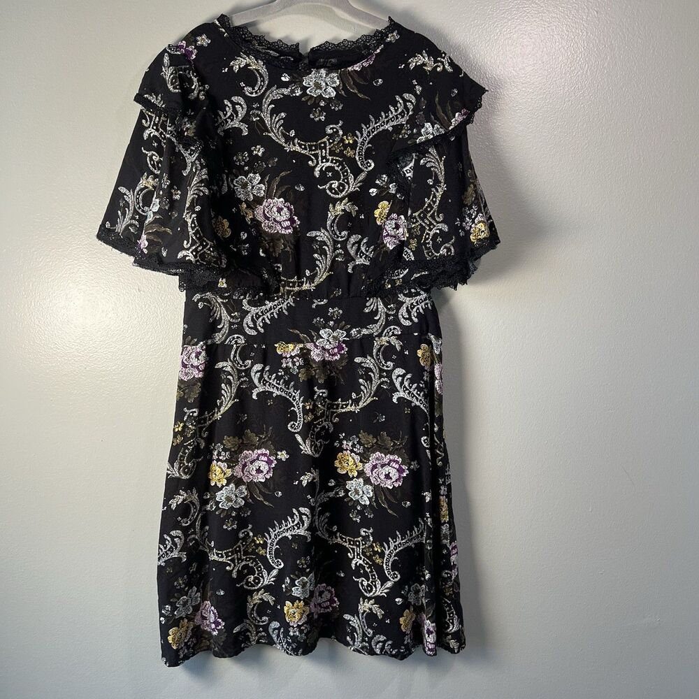 Art Class Girls Black short sleeve Dress‎ w floral design + lace trim, S (6/6X)